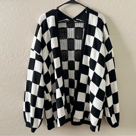 SHEIN Sweaters - Shein Checkered Oversized Cardigan Sweater